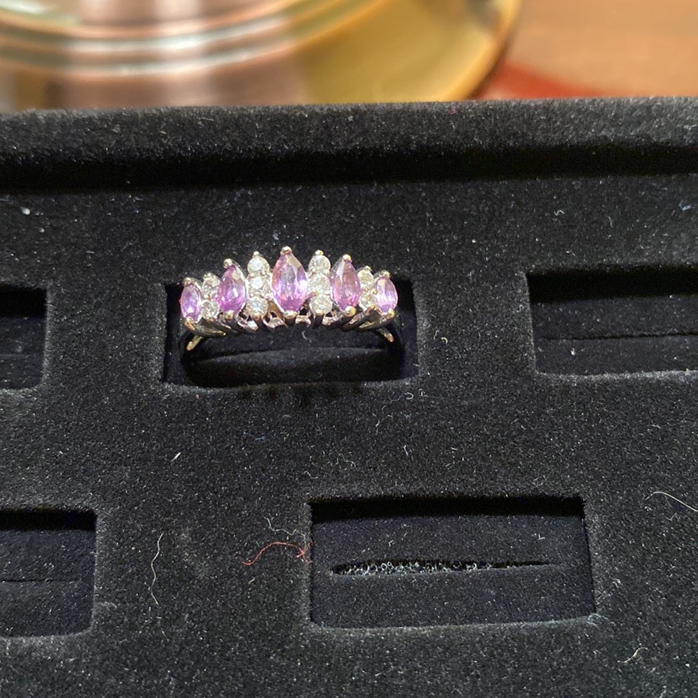 Amethyst and Diamonds ring size 8 - Picture 5 of 10